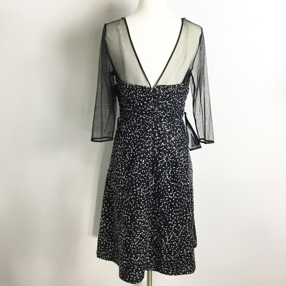 JS COLLECTION Holiday Black Mesh Shirred Bodice Lined Elbow Sleeve Dress 8 New - Picture 9 of 12